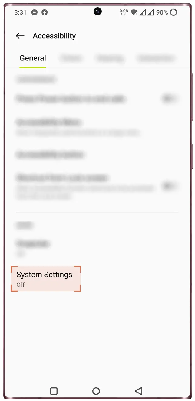 Turn "on" Accessibility for System settings.