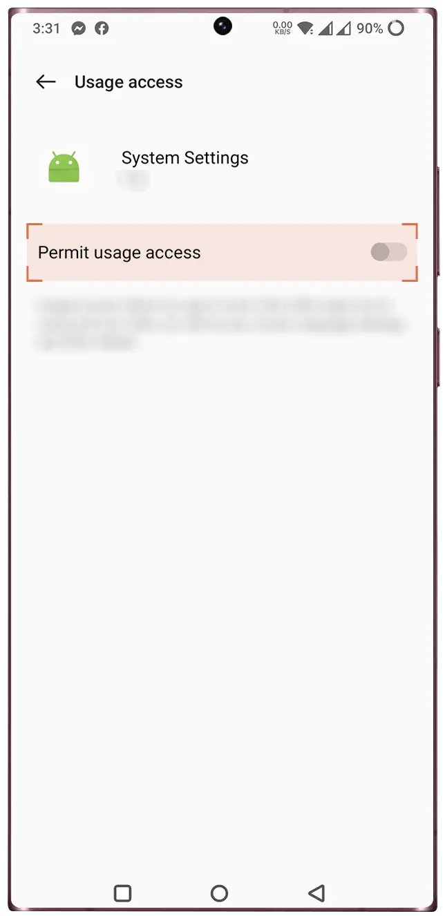 Turn on "Permit usage access" to allow System Settings app usage permission to application.